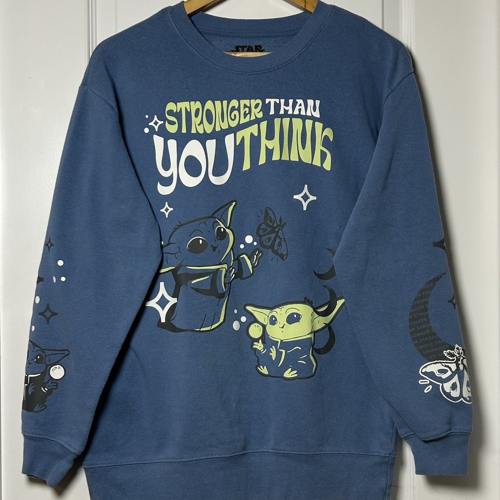 Star‎ Wars The Mandalorian Grogu Stronger Than You Think Blue Graphic Sweatshirt